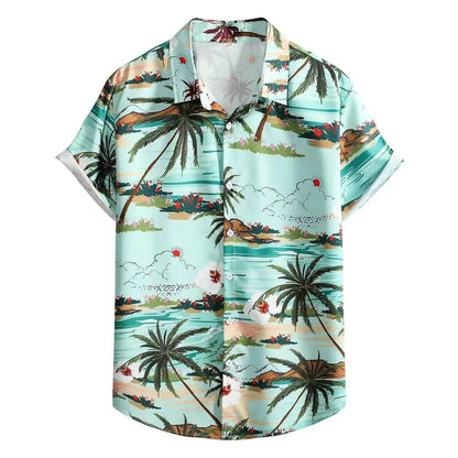 Men's short-sleeved Hawaiian shirt with 3D printed pattern, available in multiple colours and sizes including plus sizes.