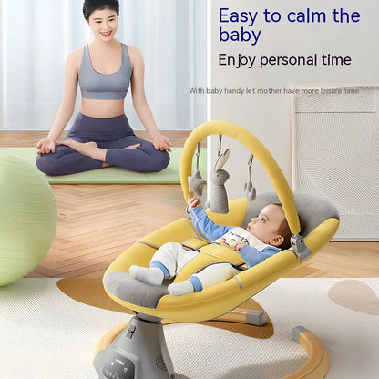 Cloud mist blue electric baby rocking chair with mosquito net and toy holder