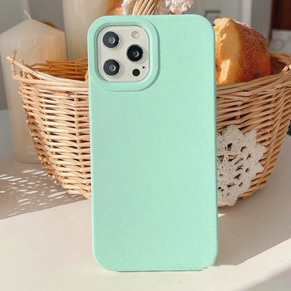 Wheat straw biodegradable phone case for Apple iPhone showing natural fibre texture and colour options