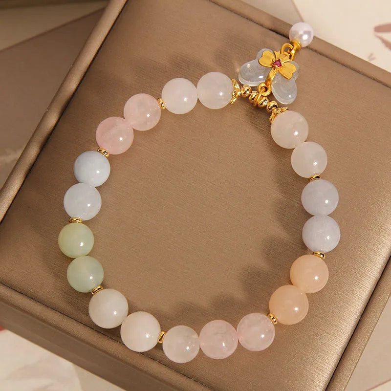 Women's crystal bracelet with colourful Morganite butterfly pendant on adjustable chain