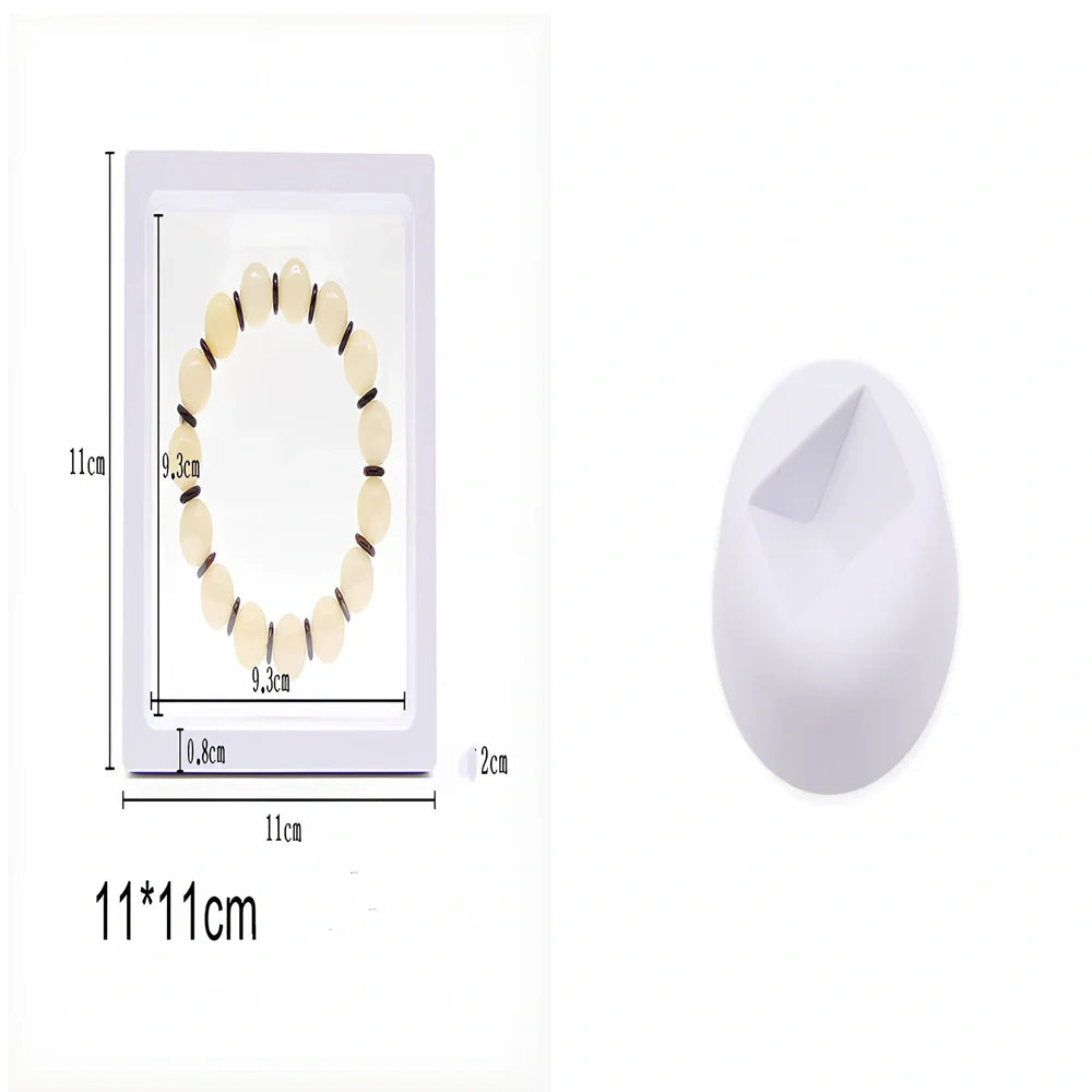 Black 11x11cm suspended 3D floating display frame holder with square base for coins and gems