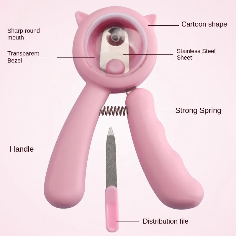 Blue pet nail clipper with stainless steel sickle blade and non-slip handle for dogs and cats.