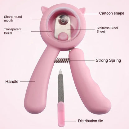 Blue pet nail clipper with stainless steel sickle blade and non-slip handle for dogs and cats.