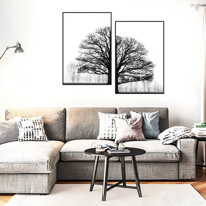 Frameless black and white winter trees canvas painting on wall, sizes 10x15cm to 70x100cm for bedroom decor