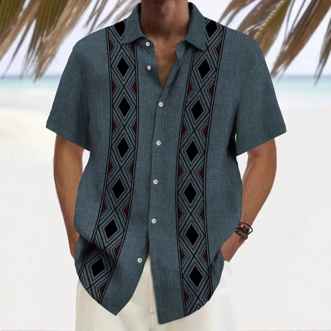 Multicolour printed men's loose-fit casual shirt in cardigan style