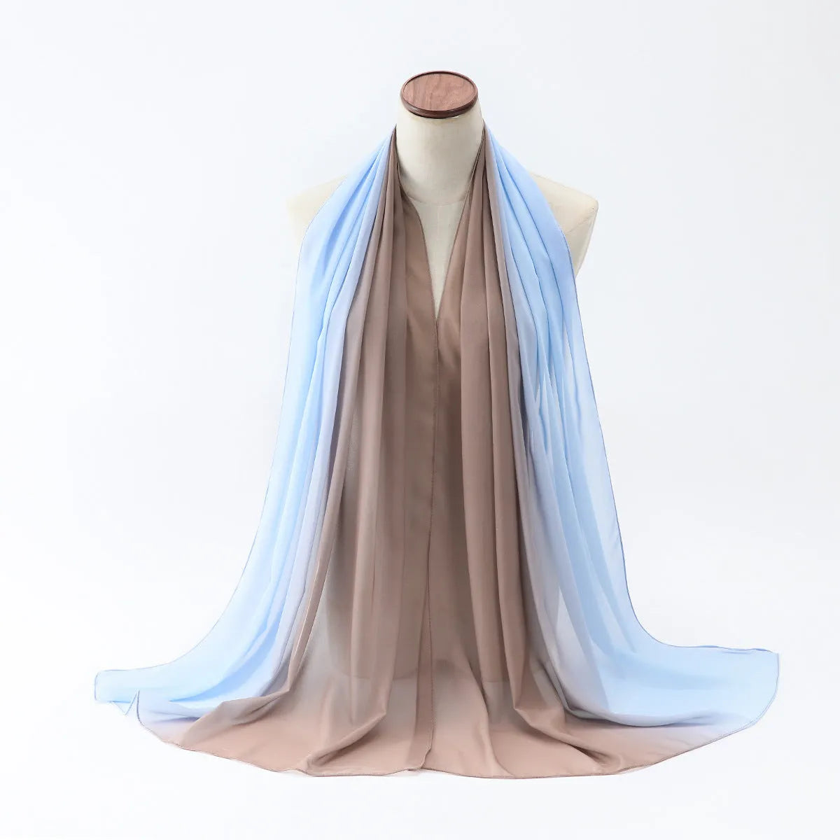 Women's chiffon bubble towel scarf in ethnic pattern showing draped length of 175 cm
