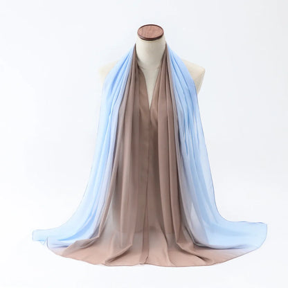 Women's chiffon bubble towel scarf in ethnic pattern showing draped length of 175 cm