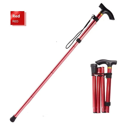 Aluminium alloy folding cane extended to 95 cm with non-slip rubber tip, showing adjustable height mechanism