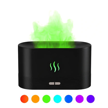 USB ultrasonic flame humidifier with colour-changing LED flame effect and mist output