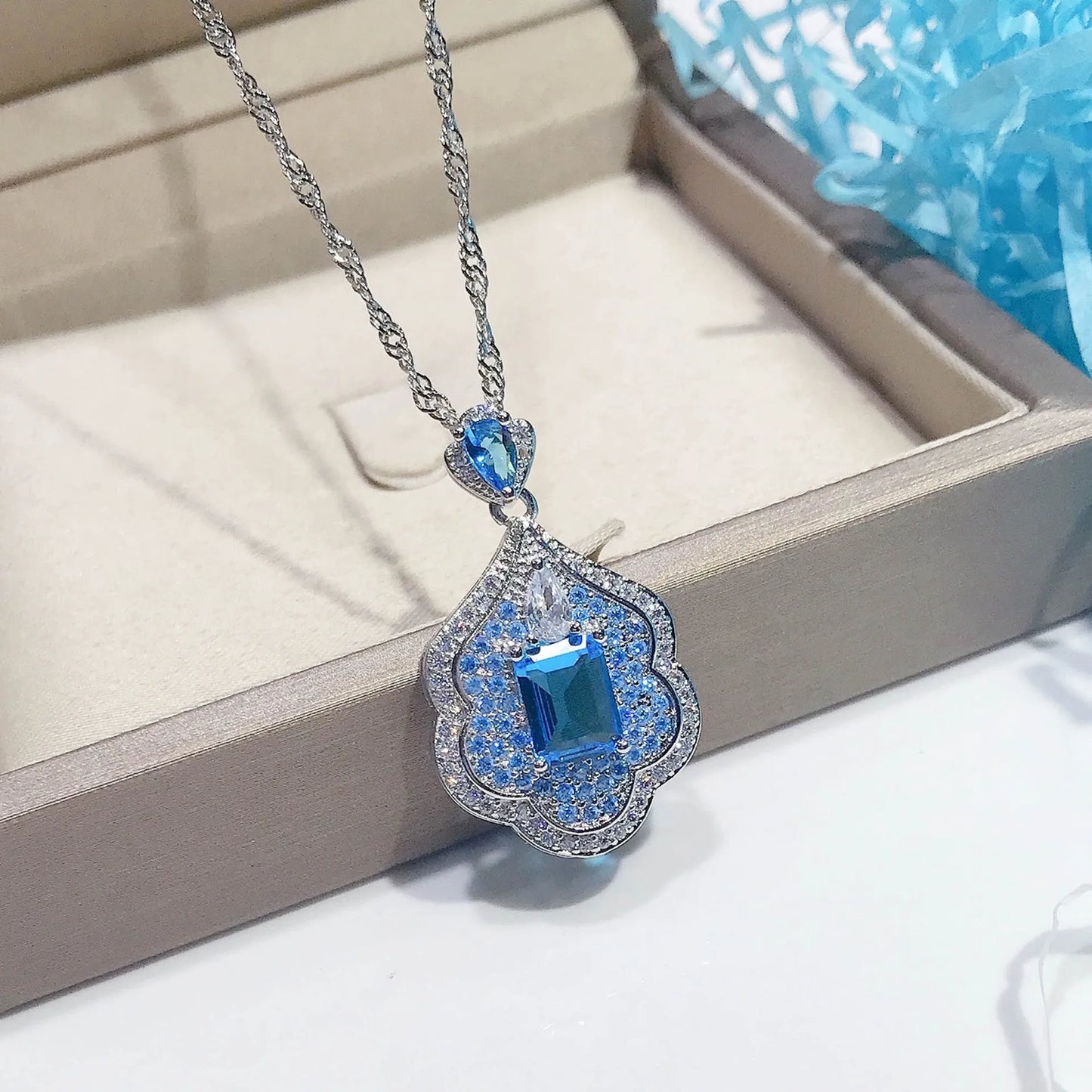 Sea blue geometric copper pendant jewellery component without chain