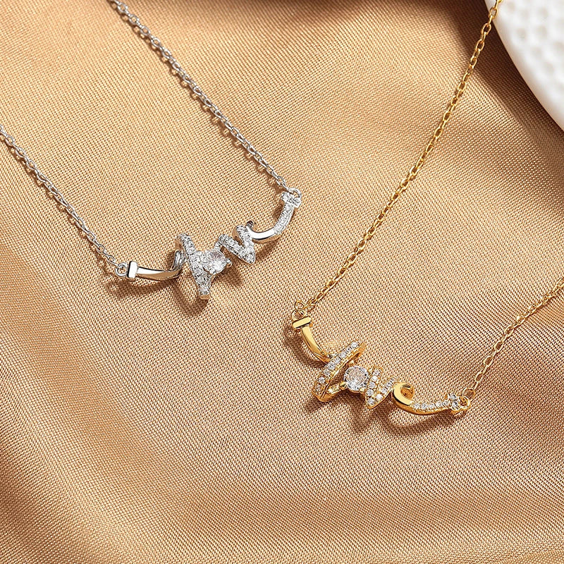 Elegant LOVE Necklace for Women in silver and gold, featuring a delicate O-shaped chain and LOVE pendant.