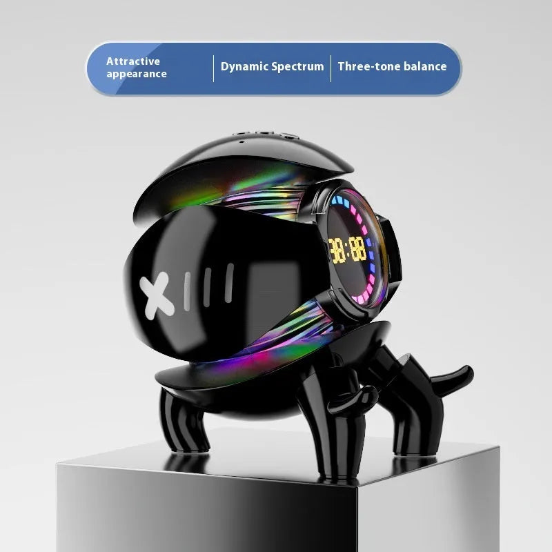Mech Monster smart clock Bluetooth speaker with alarm, 6W output, 1800mAh battery, ABS+PC housing, white or yellow