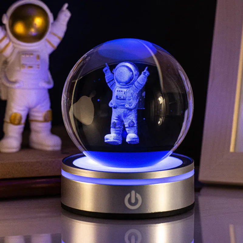 3D inner carving luminous crystal ball night lamp with 8cm white crystal and round touch USB base