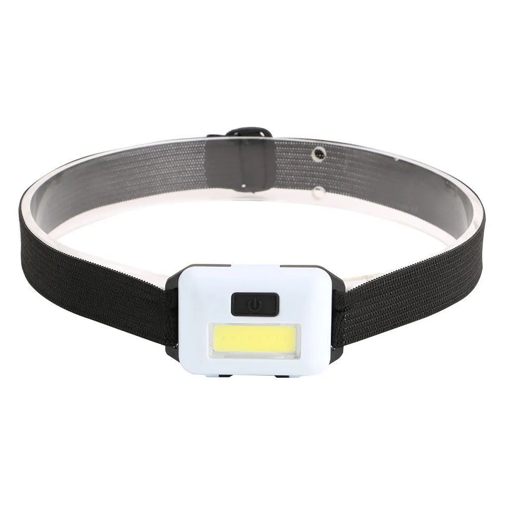 Outdoor Mini COB LED Headlight in blue, black, or red with polyester strap and 3W bulb for hands-free lighting