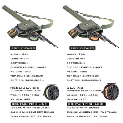 Canvas Portable Fly Fishing Rod Bag Reel Combo with LEO rod, GLA wheel, and butterfly hooks