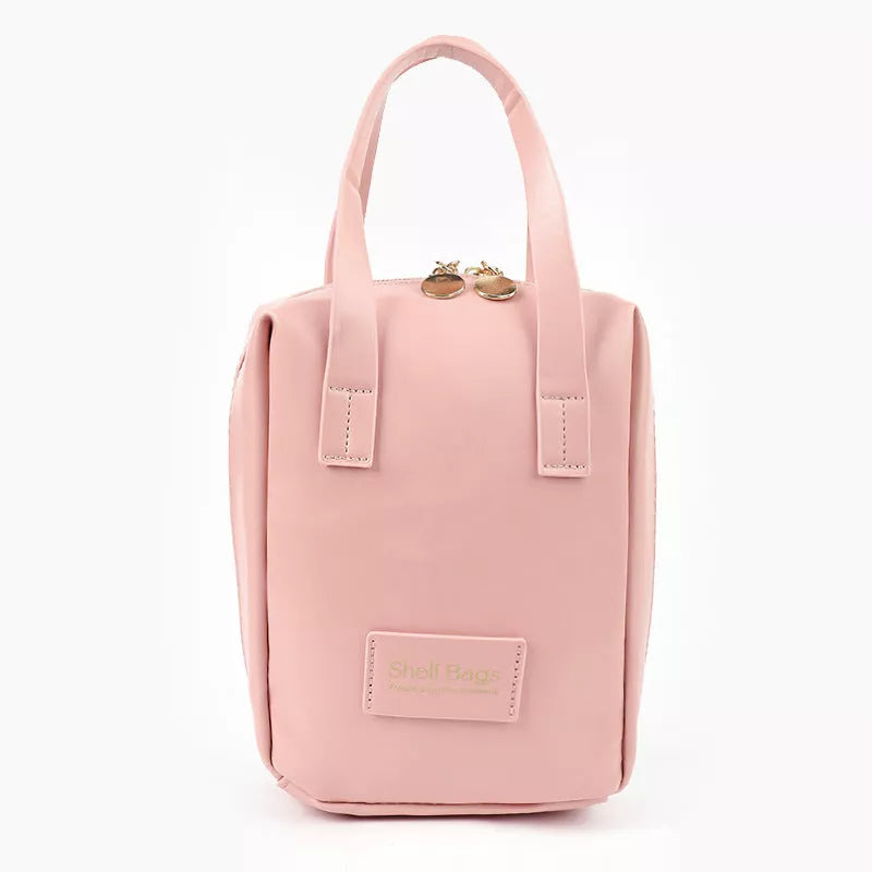 Girly Heart Egg Shell Waterproof Makeup Bag in pink and white with sewing line design