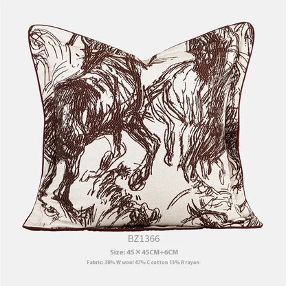 Golden horse pattern jacquard cushion in square and waist sizes with three colour options