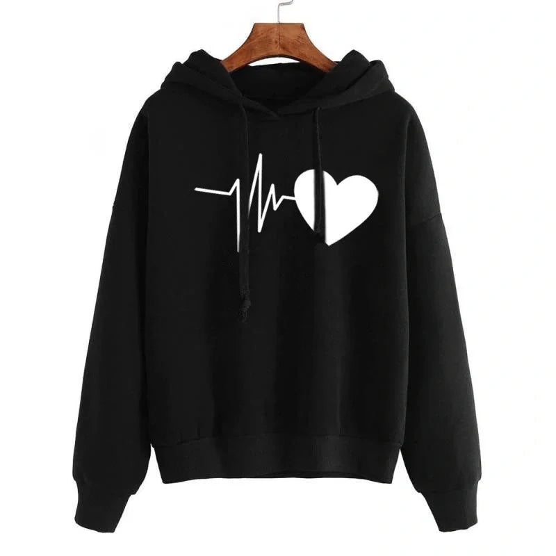Women's heart print streetwear hoodie in multiple colors