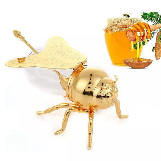 Bee-shaped honey jar with spoon, perfect for kitchen condiment storage