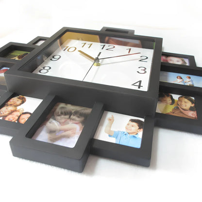 16-inch square black metal wall clock with silent quartz movement and pointer display