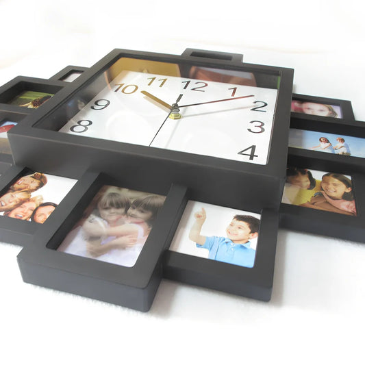 16-inch square black metal wall clock with silent quartz movement and pointer display