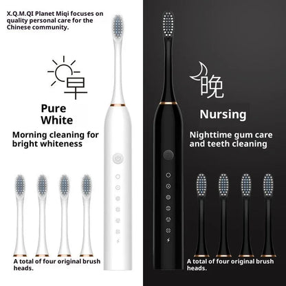 Rechargeable automatic electric toothbrush in X3 Black, Pink or White with 8 brush heads and travel box.