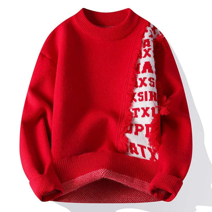 Men's loose fit knitted pullover jumper in a rabbit fur blend fabric, shown in a choice of colours.