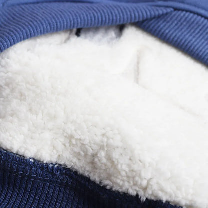 Dark blue fleece-lined dog winter coat in cotton material
