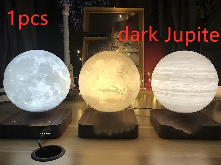 Magnetic levitation moon lamp with 14cm 3D printed moon floating 15mm above a wooden base, touch switch night light
