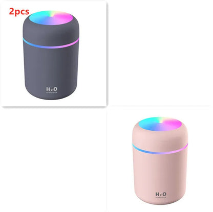 Pink white or navy blue USB desktop humidifier with LED mood lights and 300ml water tank