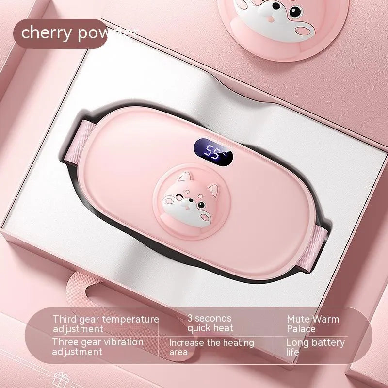 Stomach heating belt in cute cat beige, 2000mAh, 45-65°C adjustable, ABS flannel, 188x95x37mm