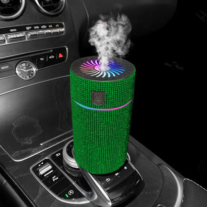 White Diamond finish car air purifier and humidifier unit mounted on a car dashboard.