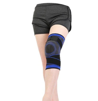 Durable sports knee brace with premium materials, 3D weaving technology, and customizable pressure belt design for active lifestyles