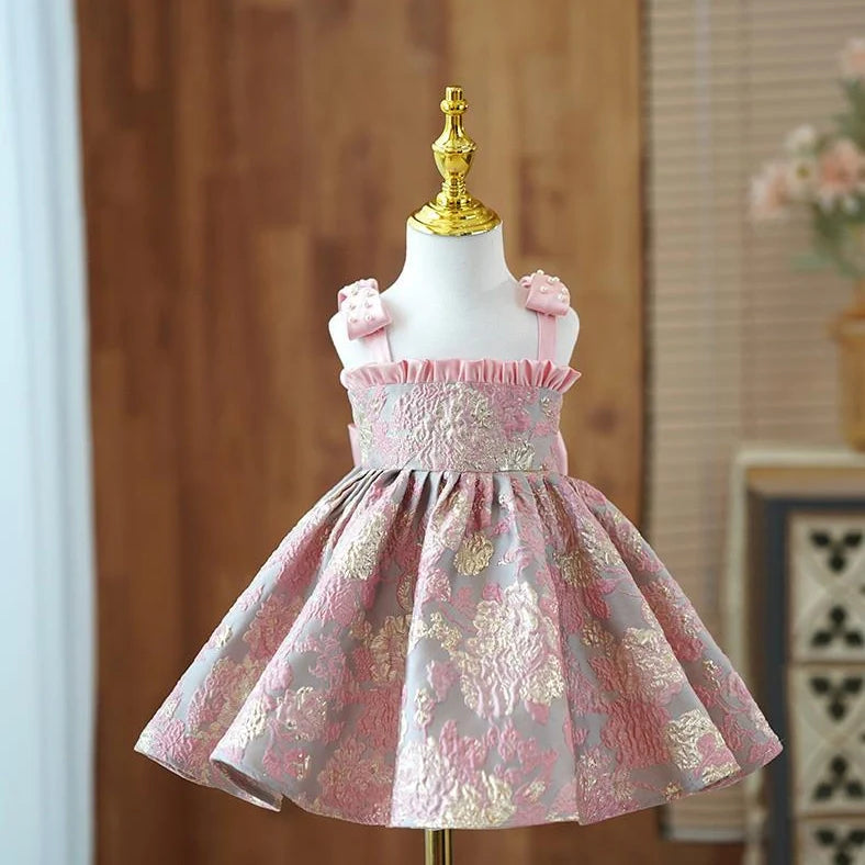 Red princess-style braces skirt for girls with adjustable straps on hanger