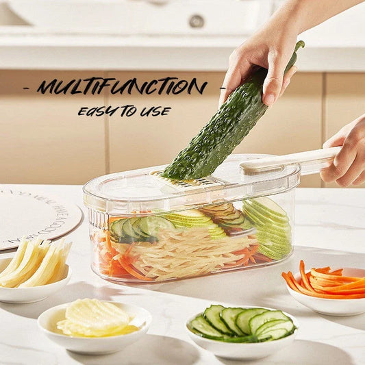 Versatile Vegetable Chopper with Interchangeable Blades, Built-in Container, and Self-Cleaning Brush for Effortless Meal Prep