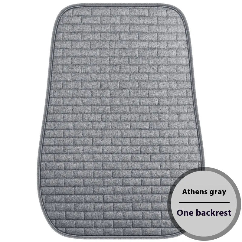 Linen car seat cushion three-piece protective pad with ventilation and sponge filler in black, black and red, grey, brown, or beige