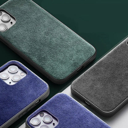 Suede full-cover iPhone case in dark blue, dark night green or elegant black colours
