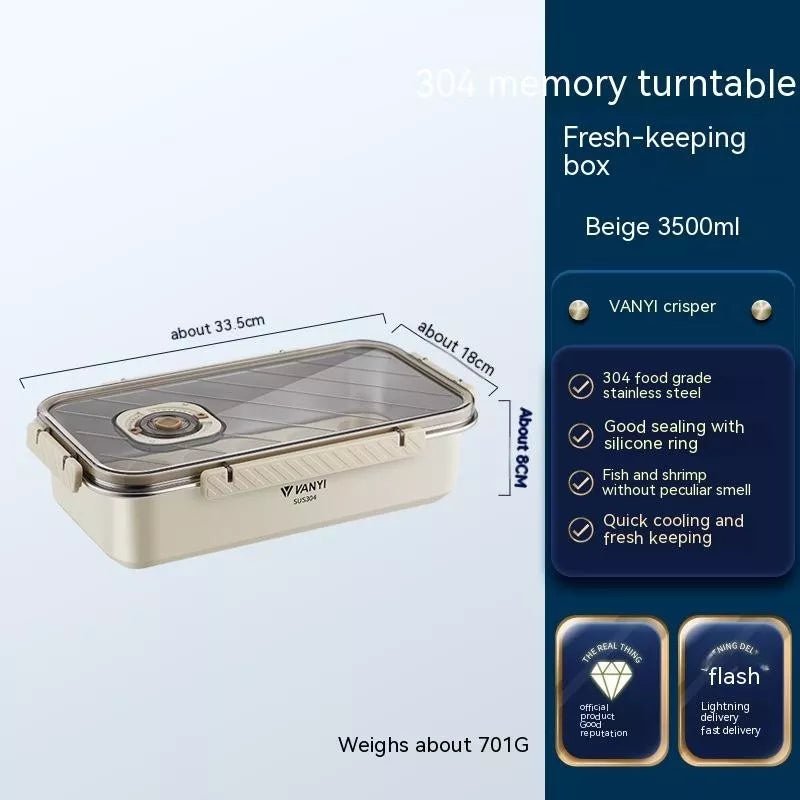 Stainless steel food storage box with date tracker for refrigerator organization
