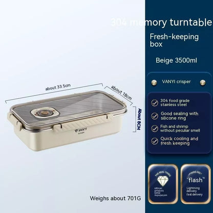 Stainless steel food storage box with date tracker for refrigerator organization