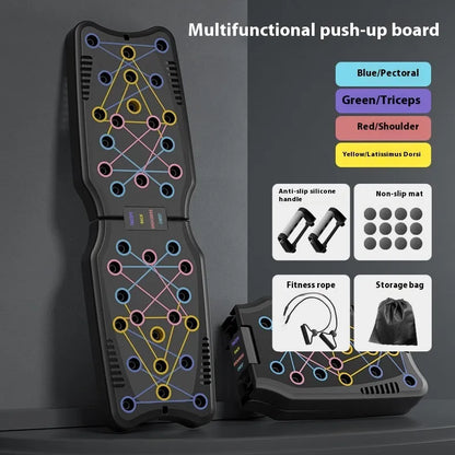 Set of black ABS plastic push up support plates on a floor, fitness equipment for chest and arm training.
