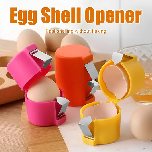 Vibrant coloured egg shell opener tool for clean cracking and beating in kitchen