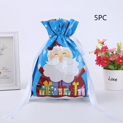 Christmas gift bag with drawstring closure in laser gold finish, 32x24cm dimensions