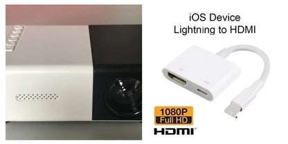 Compact black HD 1080P mini digital projector showing front projection design