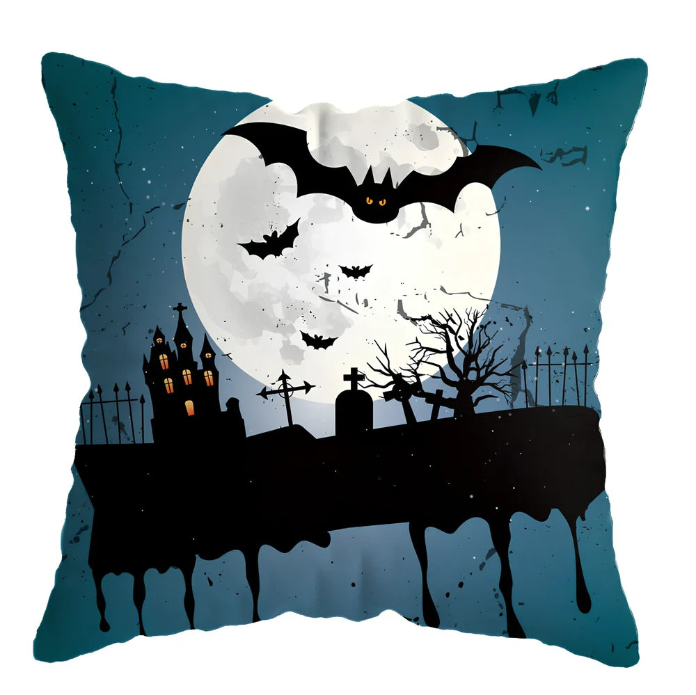 45x45cm linen pillow cover with skull pattern for Halloween decorations