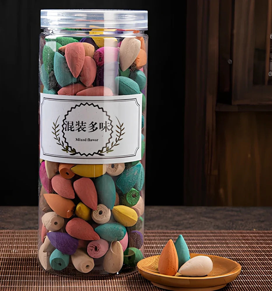 Handmade black glaze ceramic backflow incense burner tower, 10cm high with smoke waterfall effect