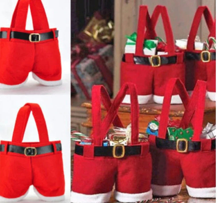 Festive Santa pants-shaped Christmas gift bag made of wool fabric, perfect for holding holiday treats and small gifts