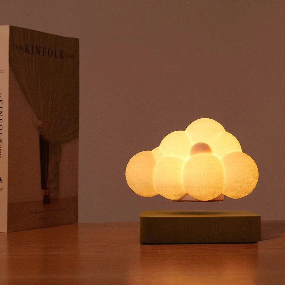 Magnetic Levitation Cloud Lamp with 3D-printed cloud design floating above base