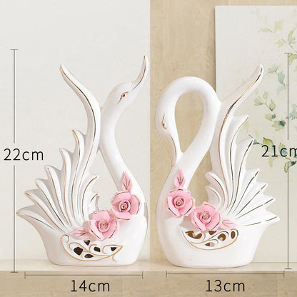 Handmade ceramic swan ornament with glazed surface in porcelain-like material