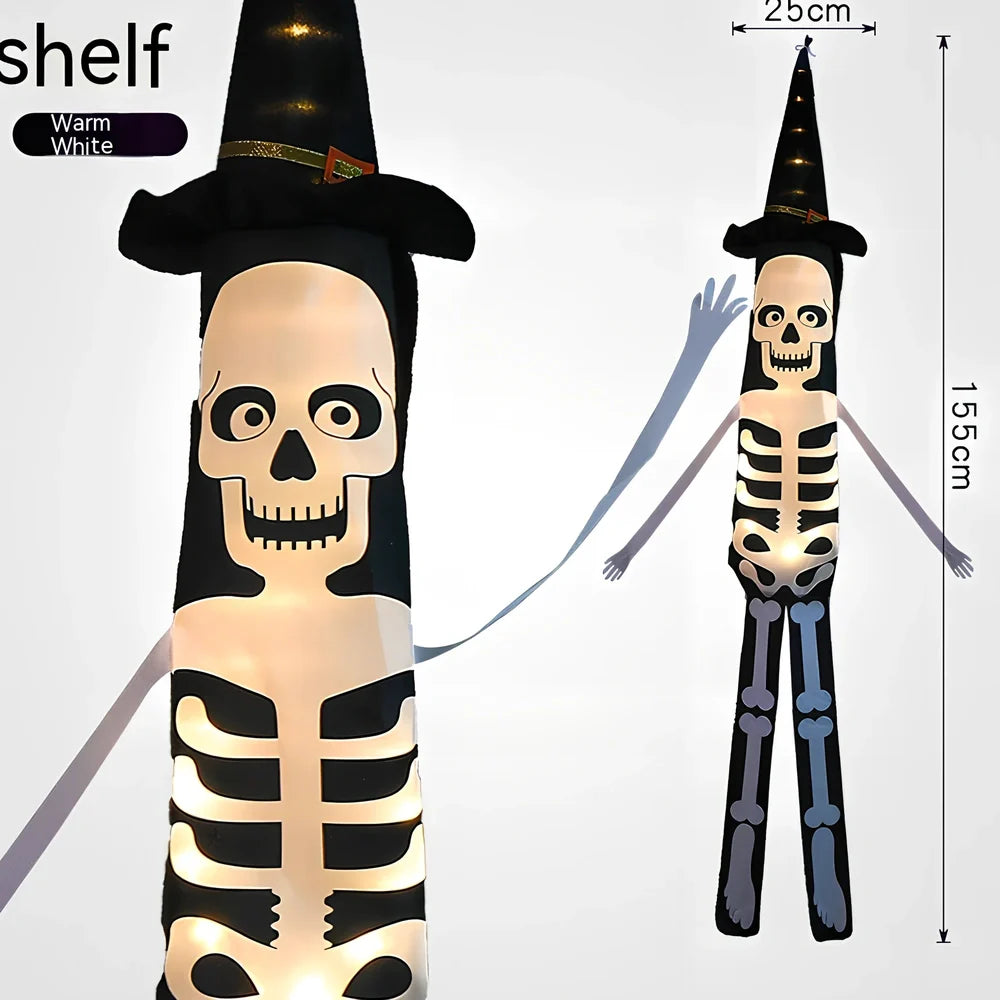 Halloween LED decorative lights showing bat, skull frame, and pumpkin designs on 1.55m strand