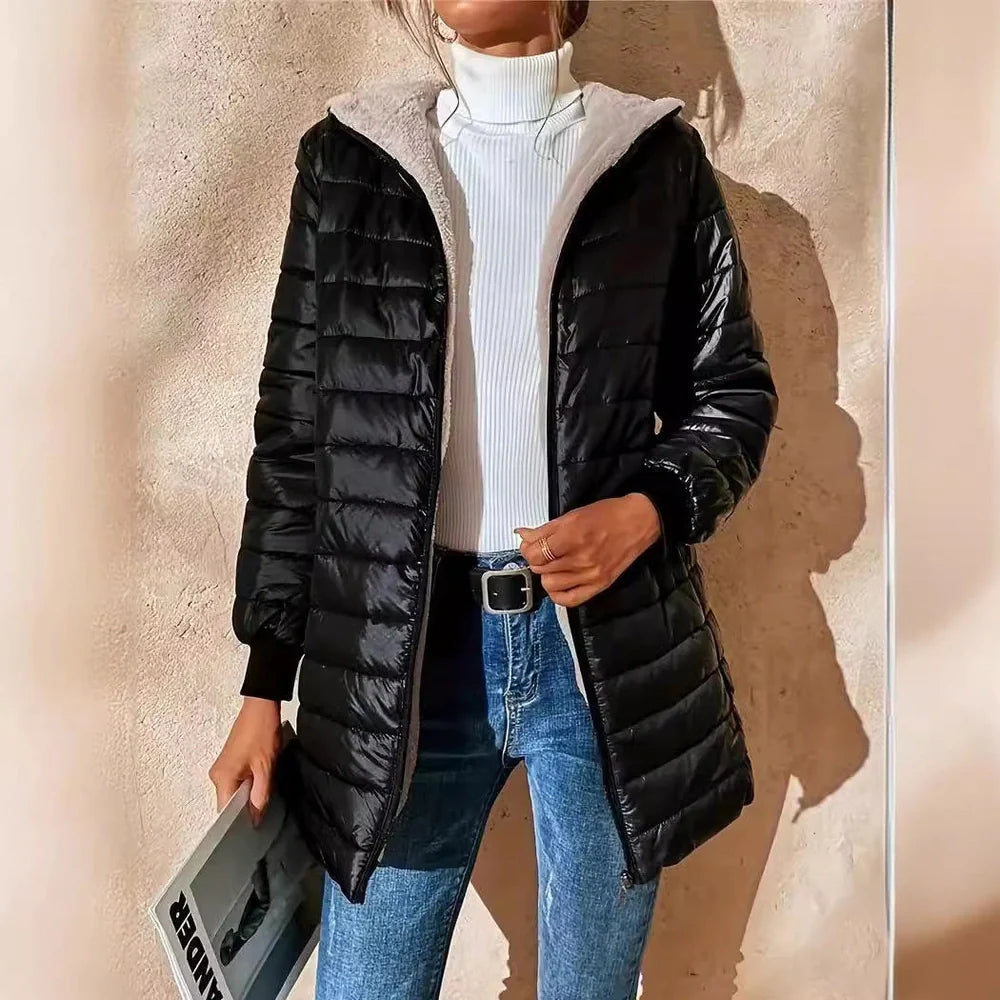 Ladies' jacket with regular long sleeves in cotton fabric, colours black, grey, khaki, sizes S to 4XL